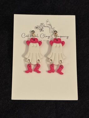 Pink Cowgirl Ghost Dangle Earrings